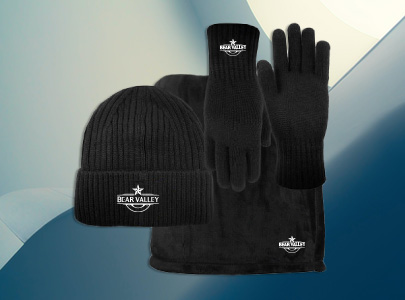 Custom imprinted Blanket, Beanie, and Glove Combo for Anchorage, AK with a local business logo
